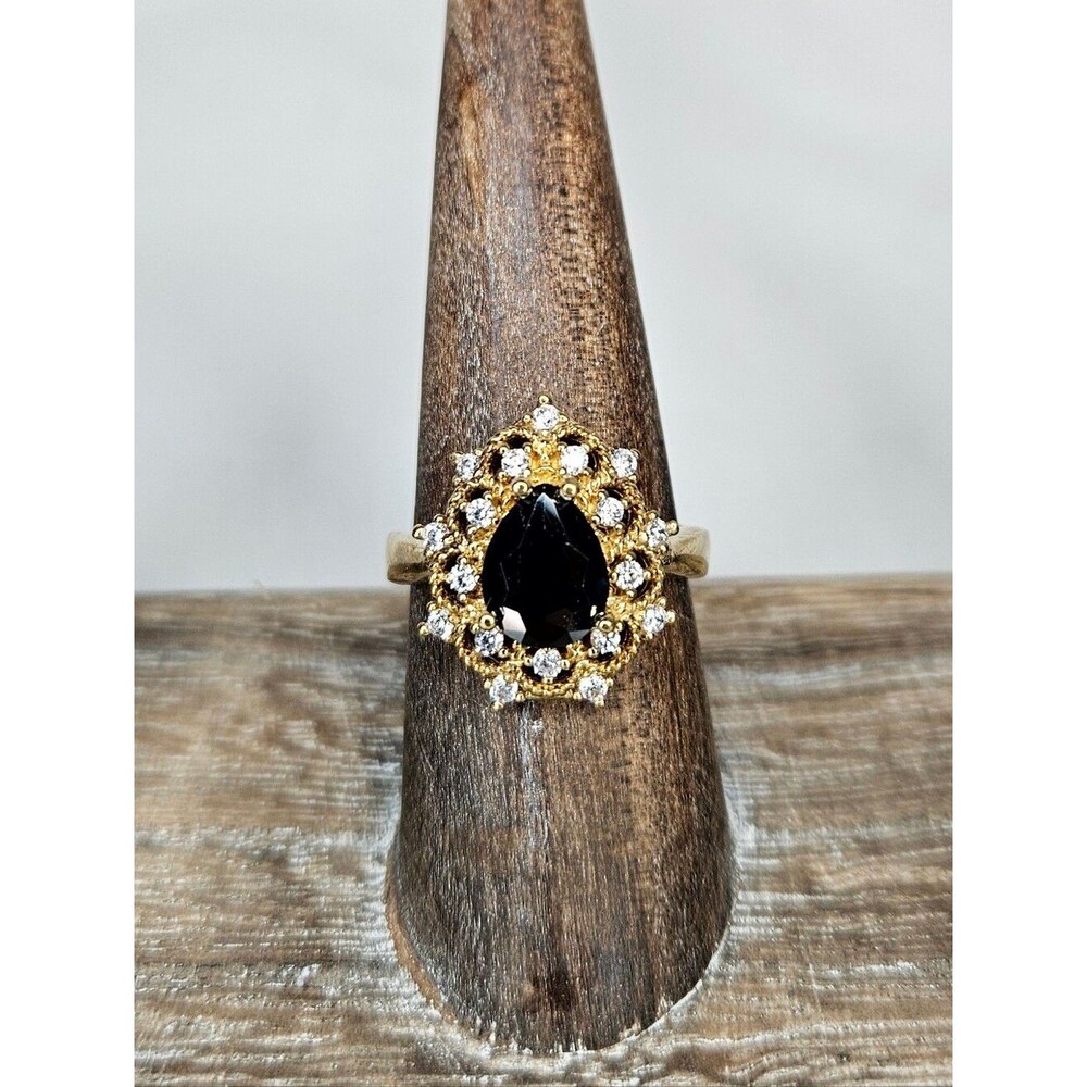 Vintage Sterling Silver Bronze Pear Halo Statement Ring Size 7.25